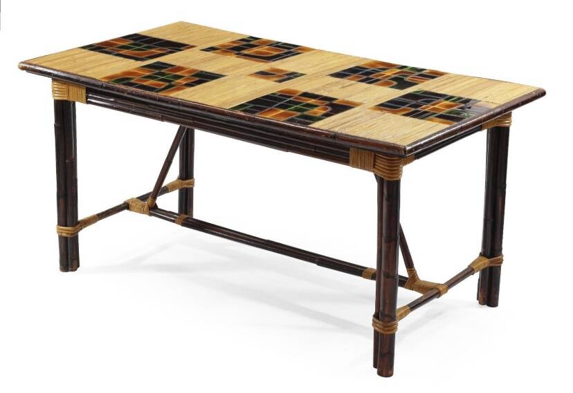 Adrien audoux & frida minet (20th century), dining table in stained rattan,