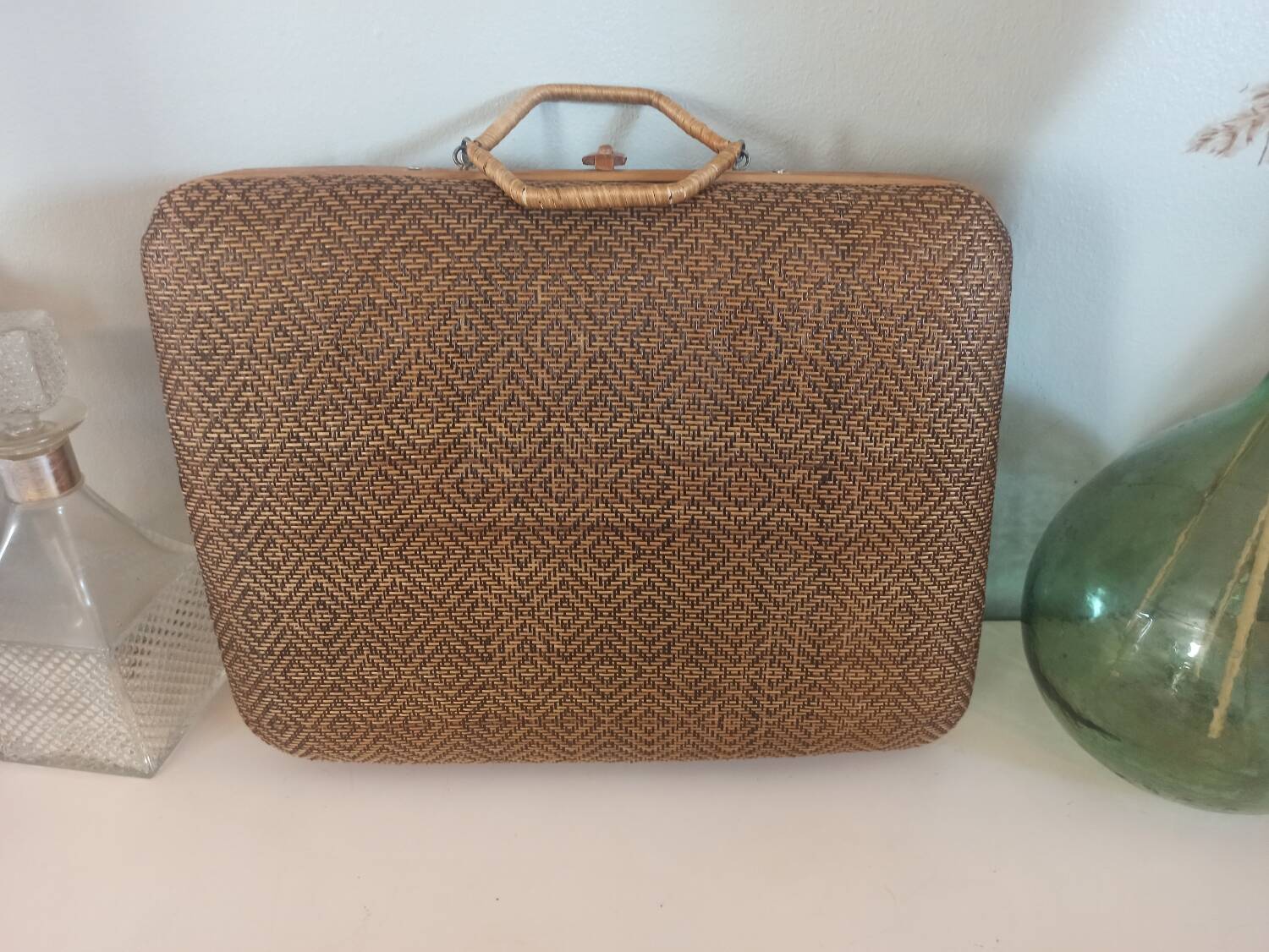 Valise Vintage En Bambou - Panier De Rangement Ou Accessoire Déco - 41x31x20 Cm