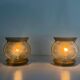 Pair of bronze and glass wall lights from the mid-century, 1960, Italy.
