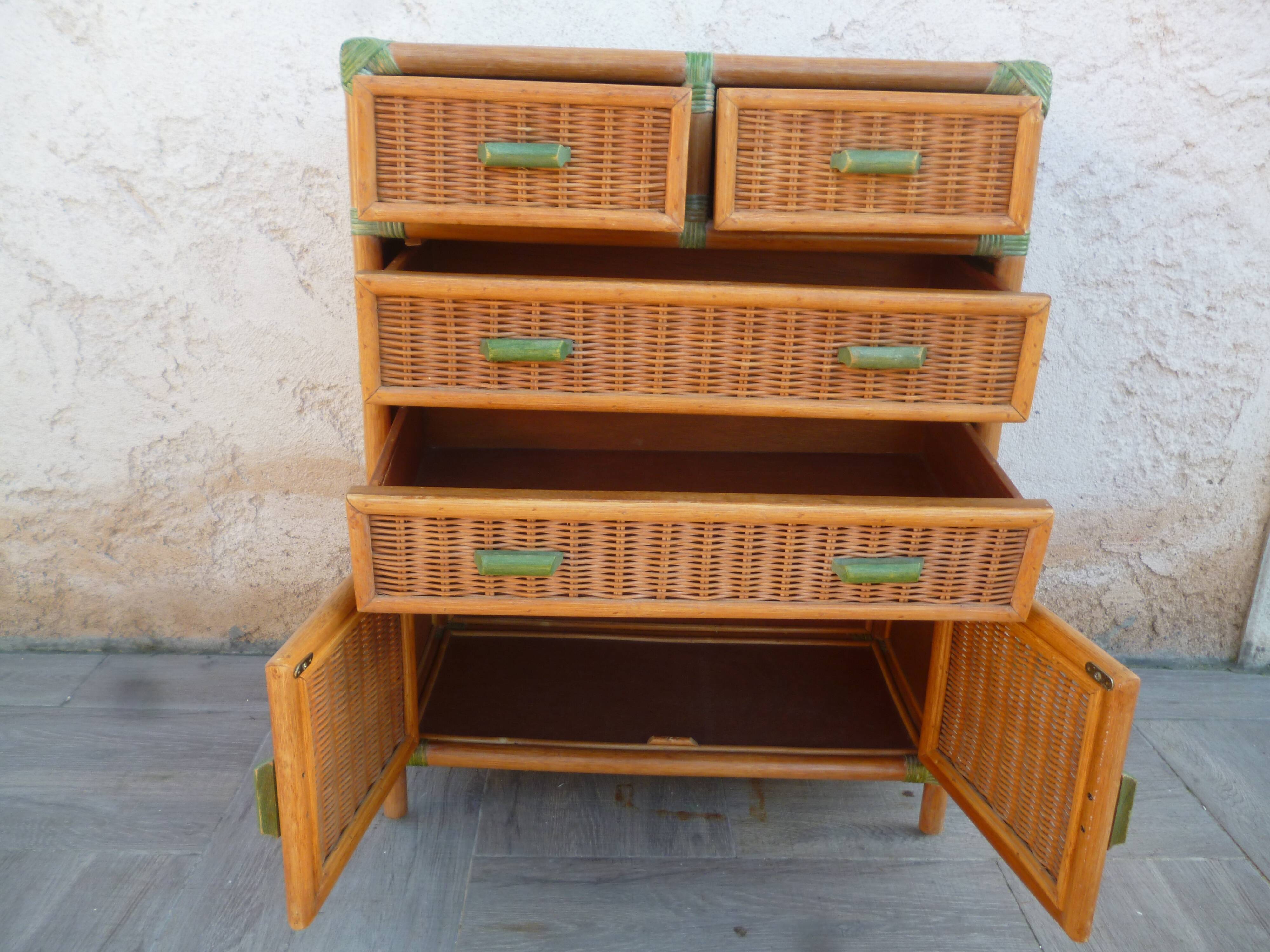 Commode bambou rotin vintage