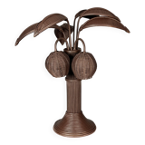 Pencil reed rattan bamboo palm tree coconut table lamp Maro Lopez style 70s