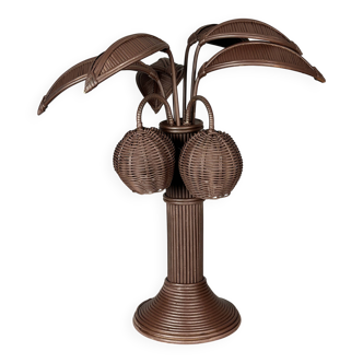 Pencil reed rattan bamboo palm tree coconut table lamp Maro Lopez style 70s
