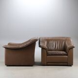Vintage Pair of Brown Leather Lounge Armchairs — Second Half of the 20th