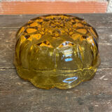 Salad bowl + 6 vintage amber orange moulded glass bowls from the 1970s.