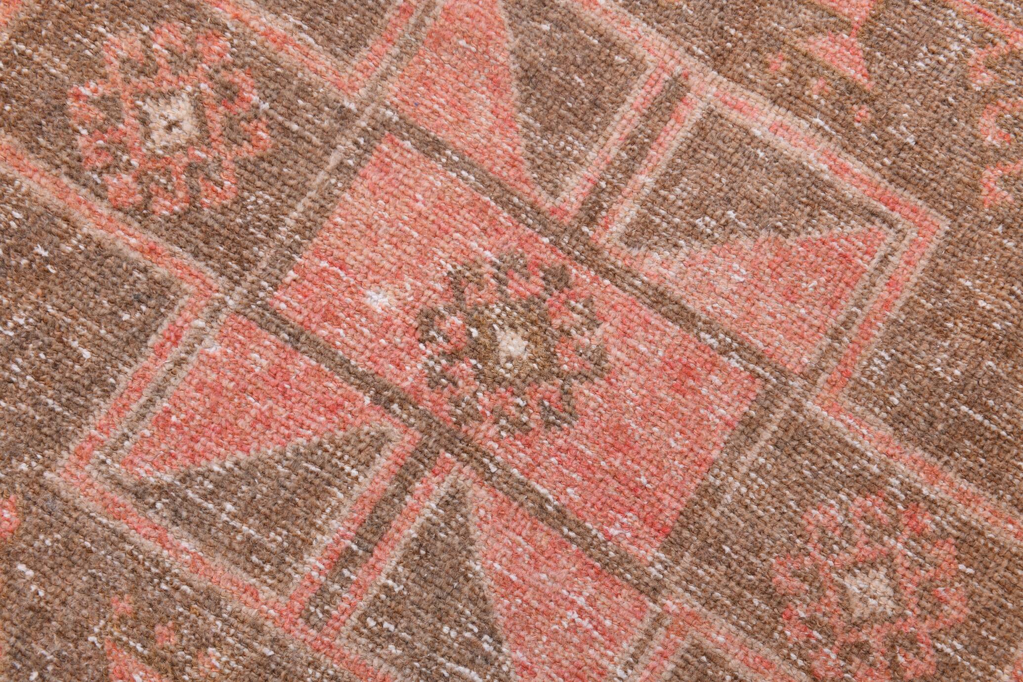 Turkish Salmon Brown Vintage Runner Rug, 91x362Cm