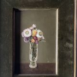 Still life oil on panel vase with immortelles