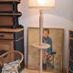 Light wood floor lamp with Art Deco wooden shelf