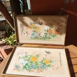 Set of 2 old framed hand-painted canvases signed