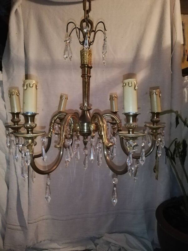 Lustre à pampilles cristal 6 lampes bougies