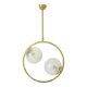 Mid century modernist pendant light in brass and textured glass ball