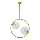 Suspension moderniste mid century en laiton et boule verre texturé
