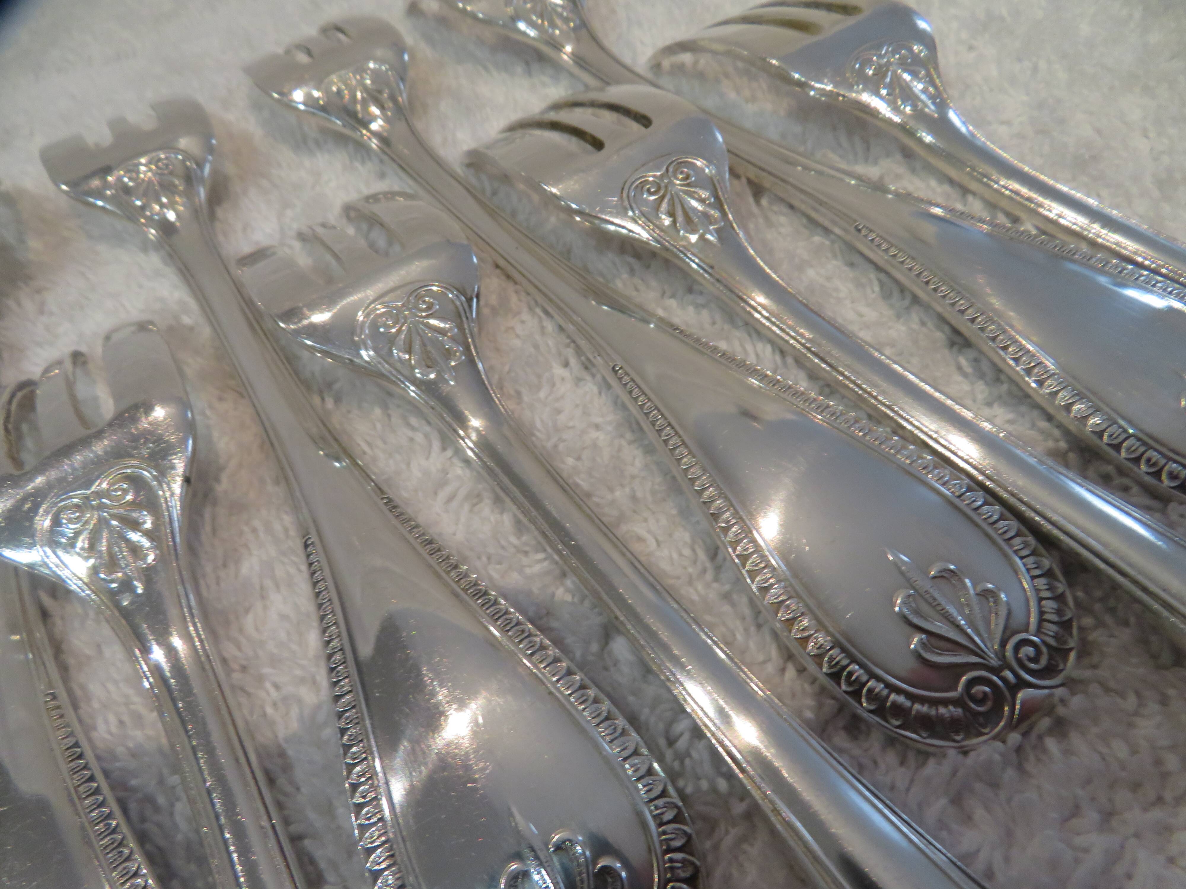 8 silver-plated cake forks by Christofle Malmaison Empire