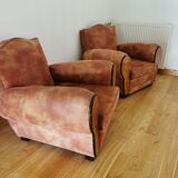 Pair of restored club armchairs, 50s