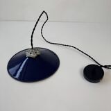 Suspension industrielle ancienne emaillee bleue