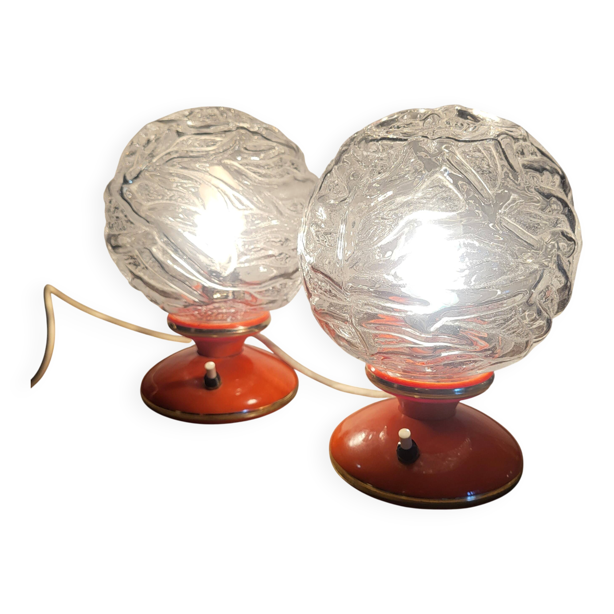 2 space age orange table lamps, 1960s, West Germany
