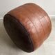 Vintage brown patchwork round leather ottoman / poof / bench