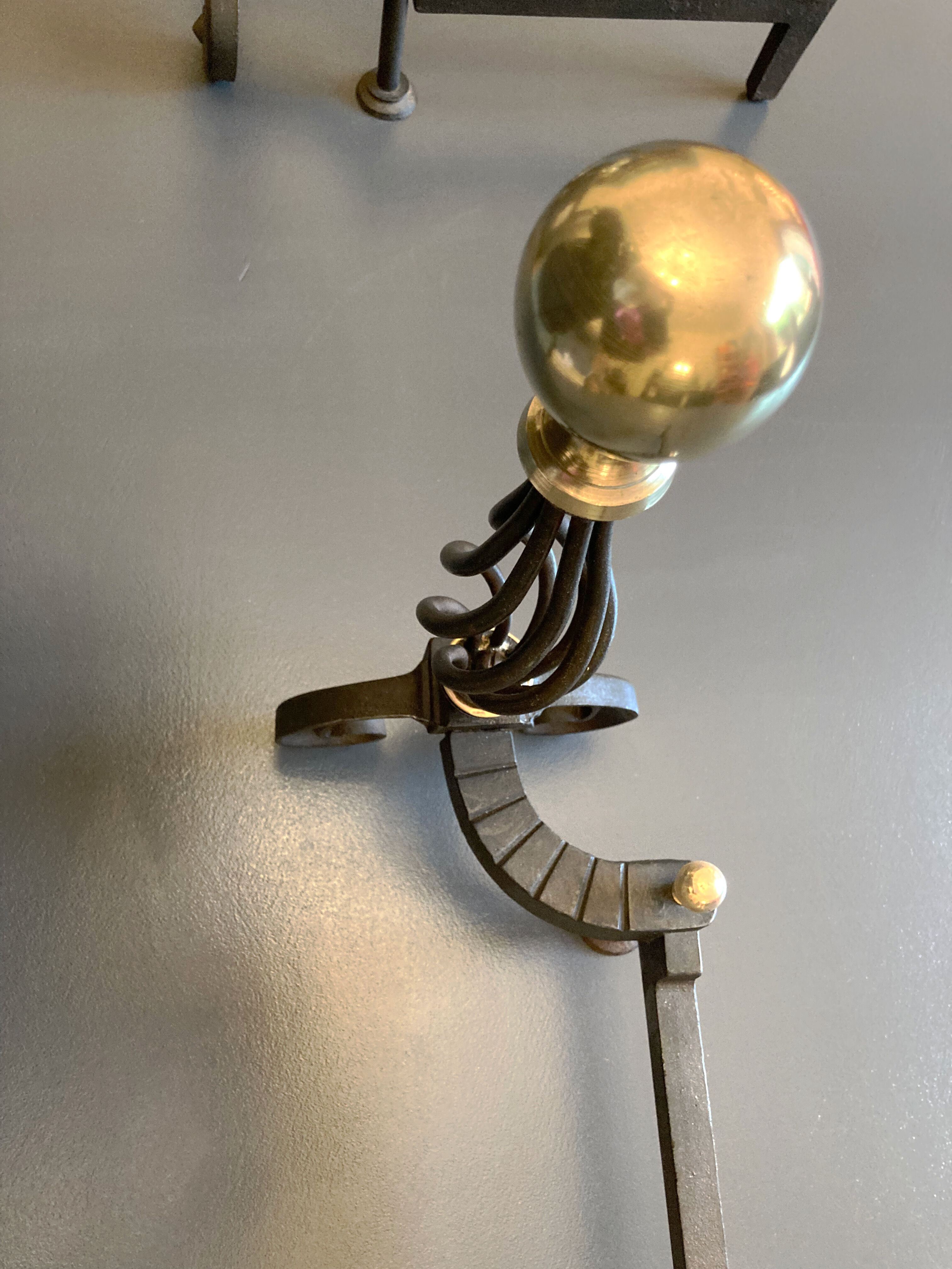 Chenets modernist bronze and cast iron