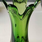 Murano/Flavio Poli vase. Blown art glass, green/amber tones. Organic floral shape. Height 28 cm