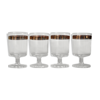 Set of 4 glasses with a golden frieze