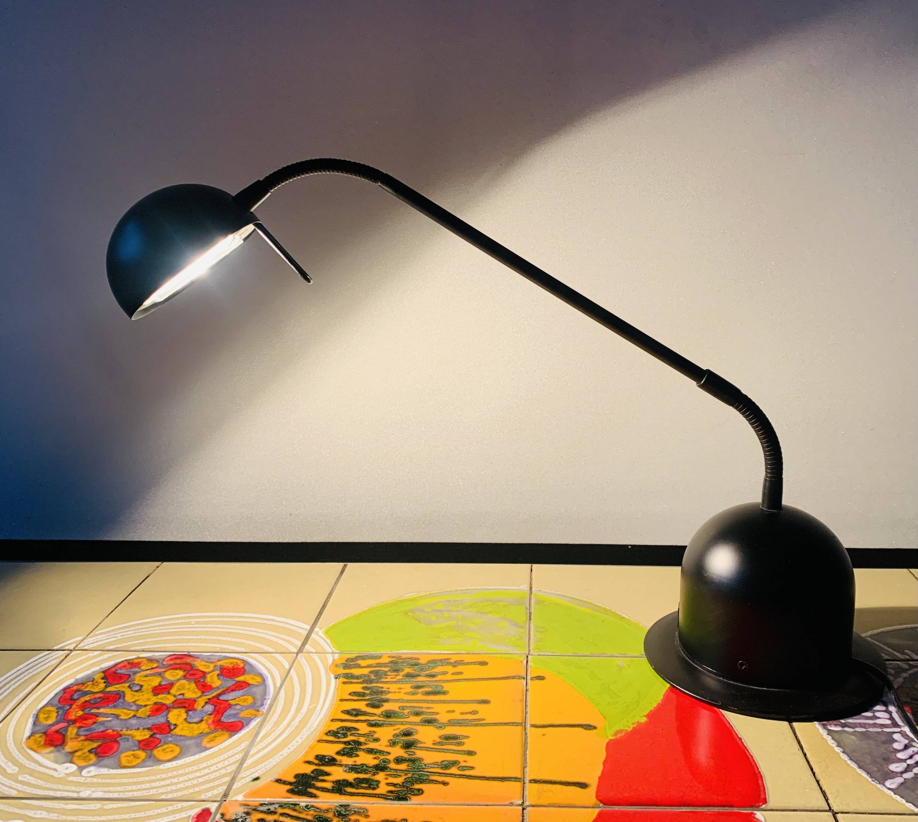 Massive vintage desk lamp in black metal