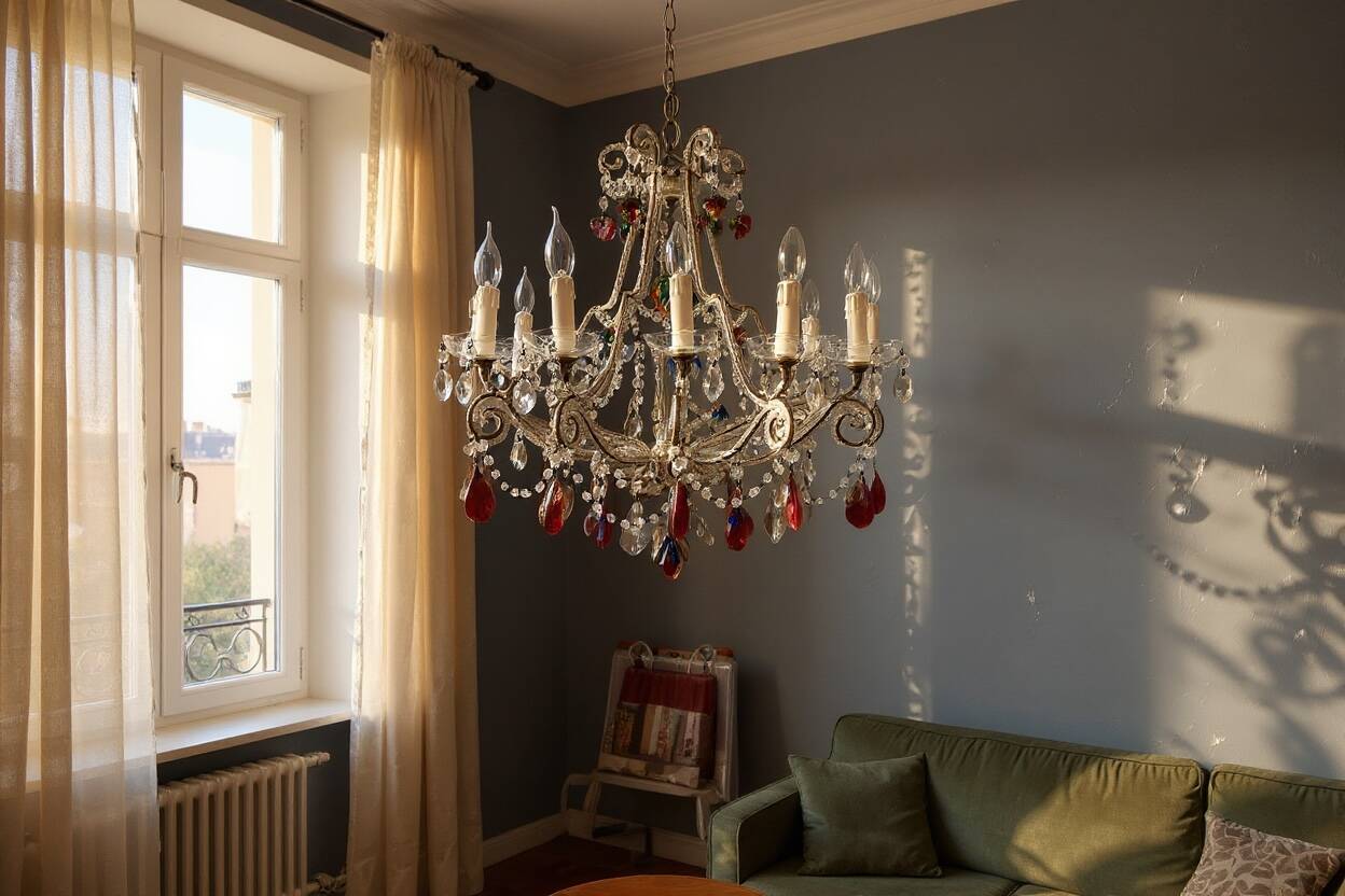 Murano Glass Fruit Crystal Beaded Chandelier, Italy, 1960s