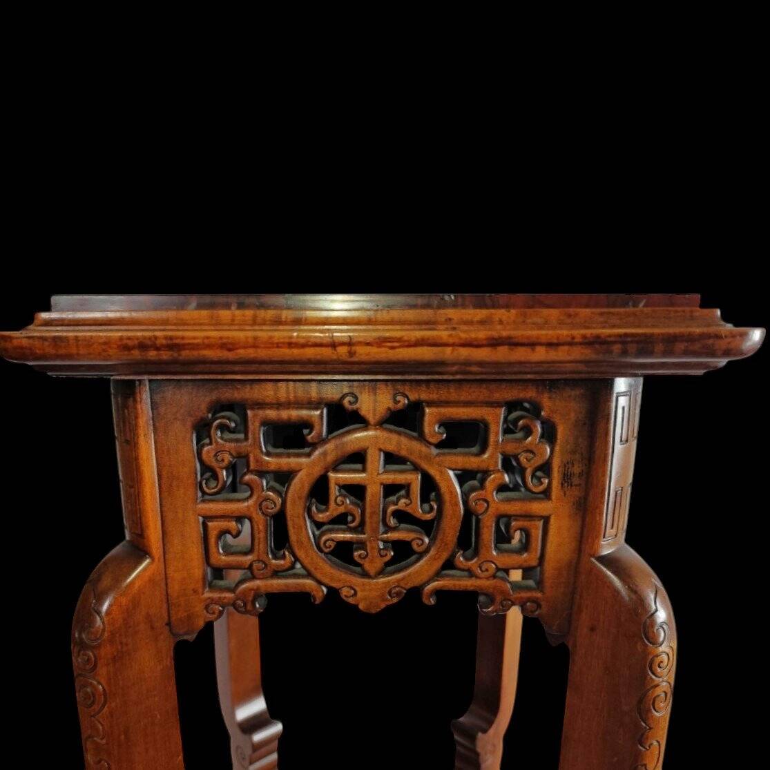Rare Guéridon / Japonese Pedestal in Carved Wood by Gabriel Viardot
