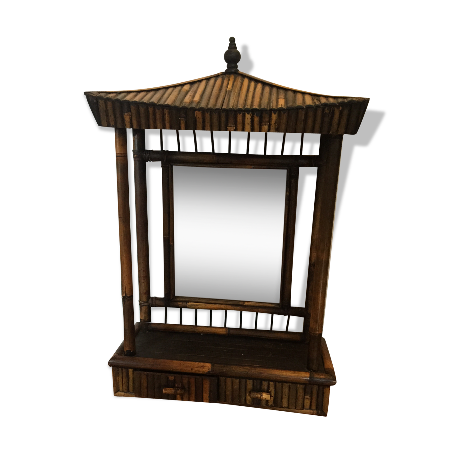 Miroir pagode en bambou 78 x 52 cm