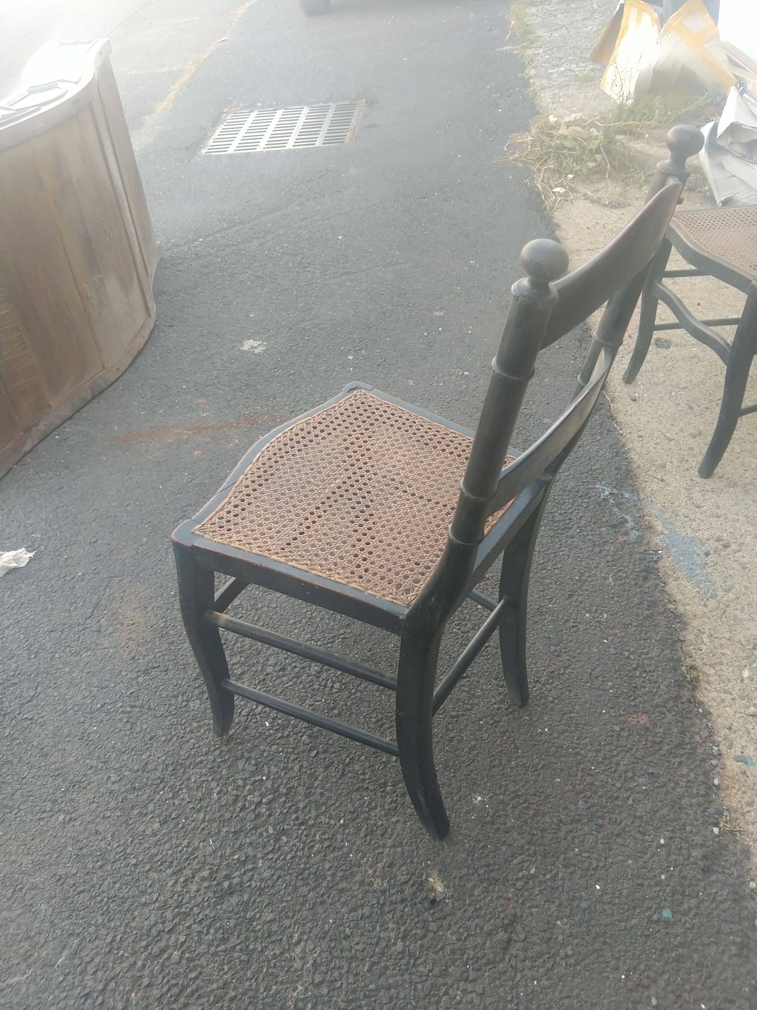 Set of 6 Napoleon III period chairs in blackened wood and caning