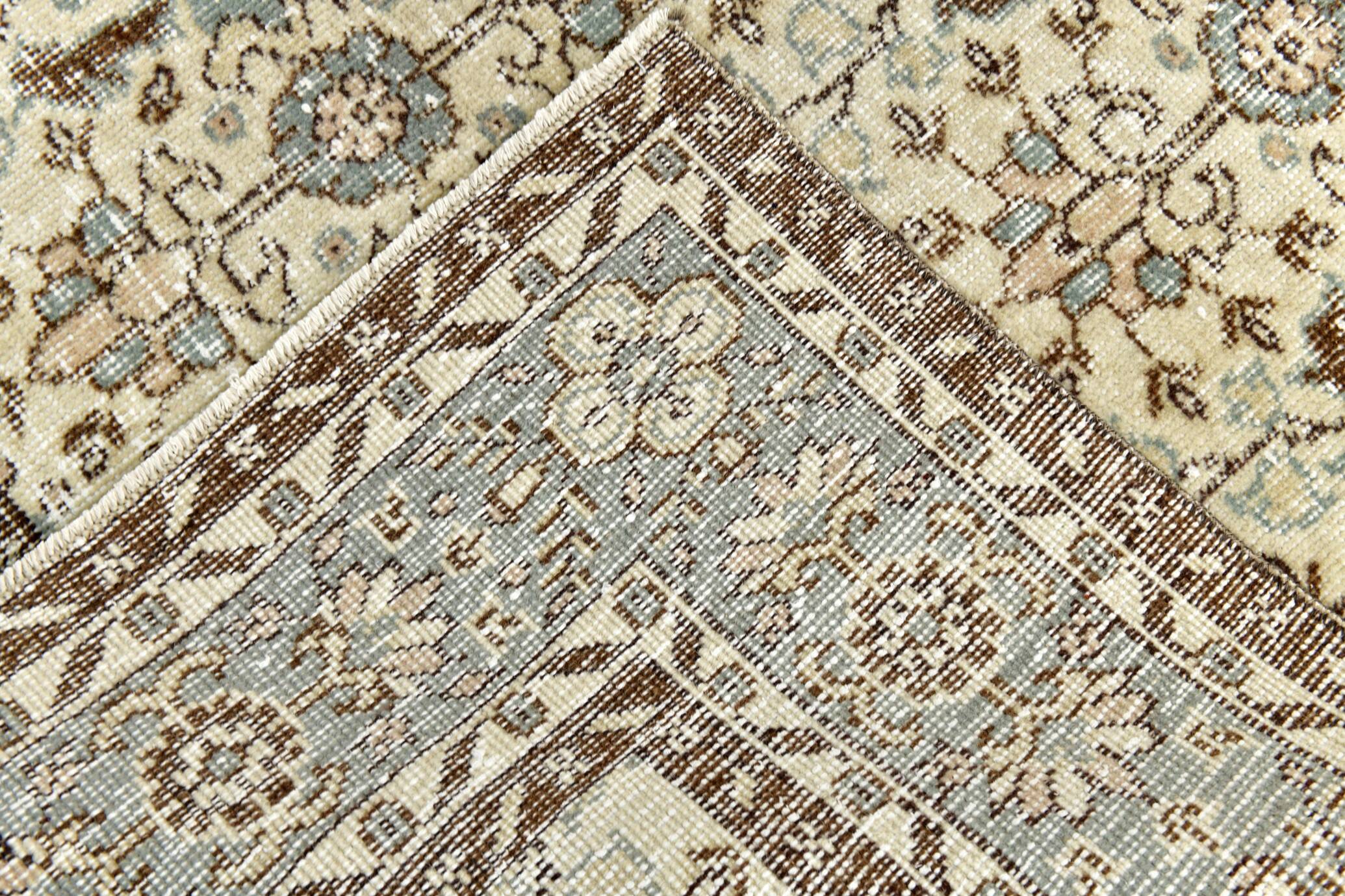 7x10 Turkish Cream Brown Bordered Vintage Rug, 207x316Cm