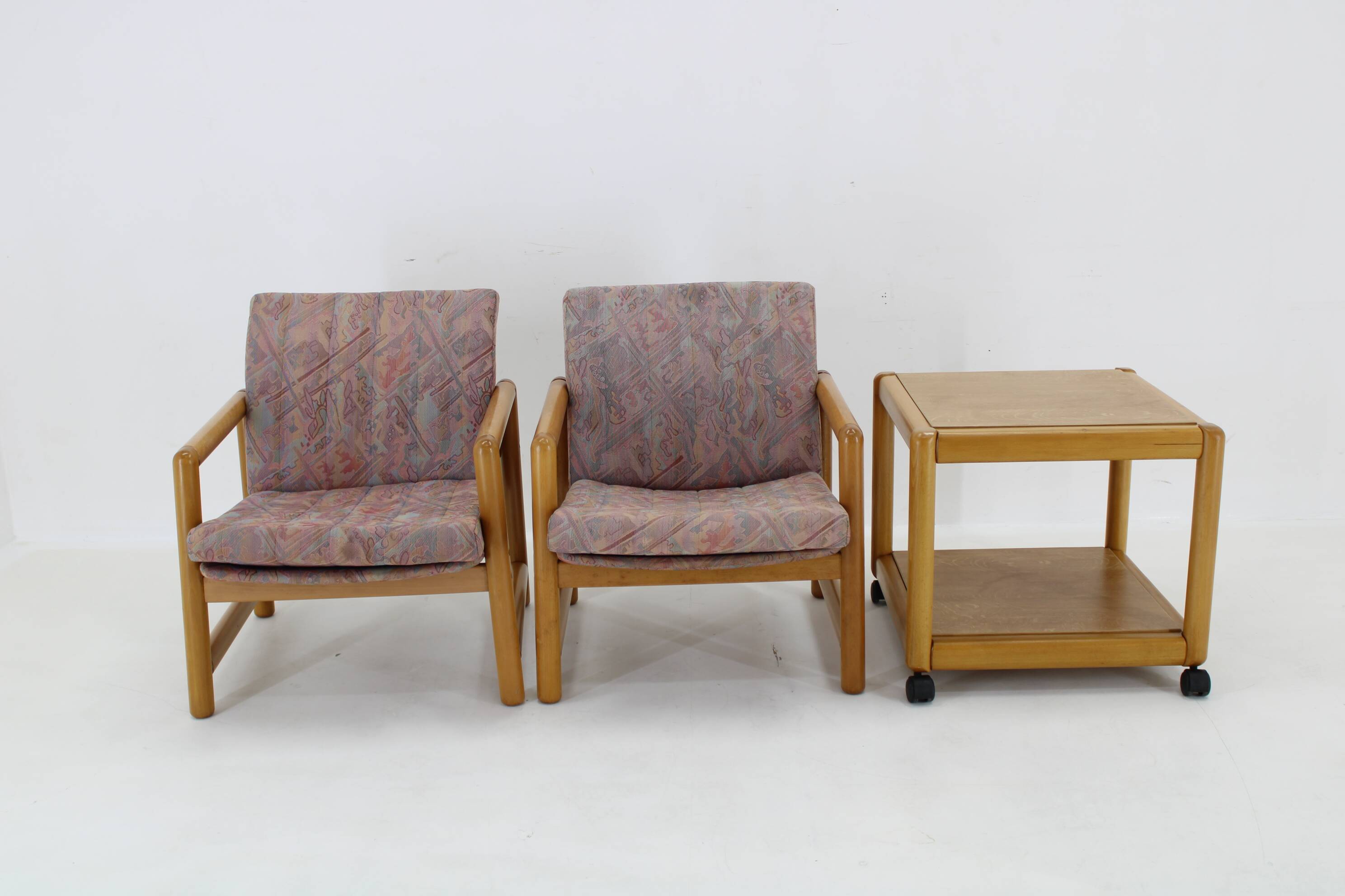 1970s Pair of Beech Armchairs and Coffee Table  by TON, Czechoslovakia