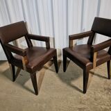 Paire de fauteuils en cuir vachette française de Michel Hurel