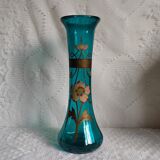 Large art nouveau turquoise blown glass vase