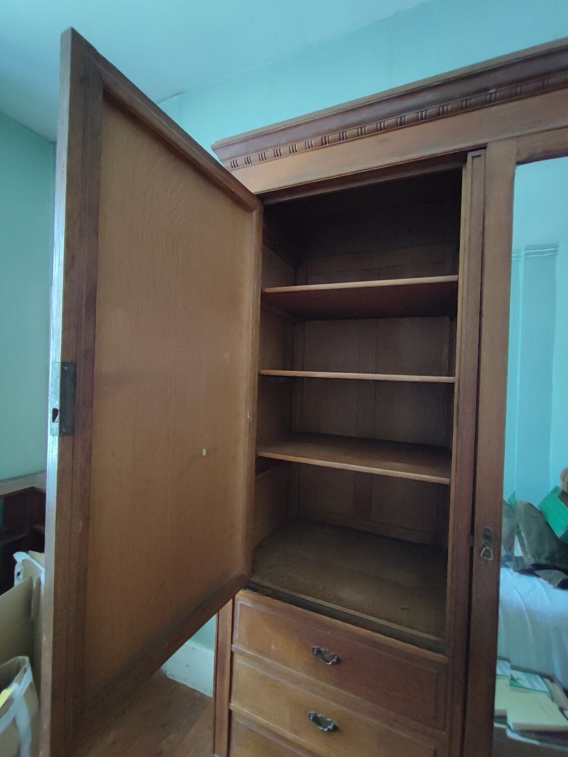 Vintage wardrobe with ice linen and wardrobe