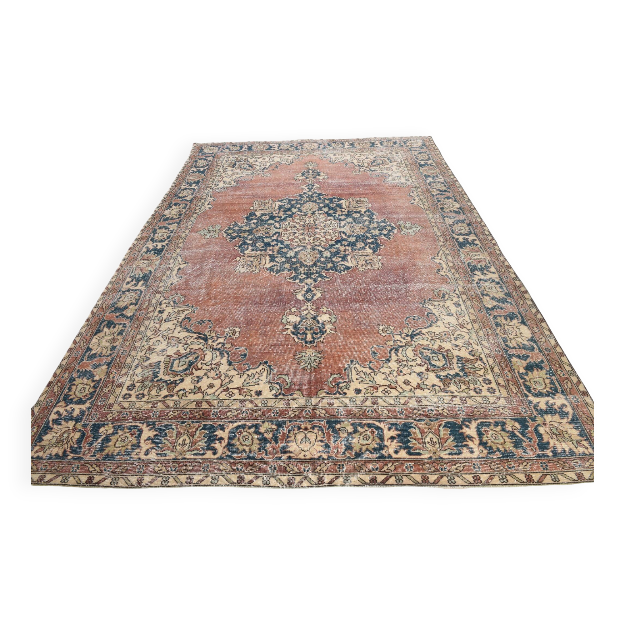 Terracotta Tones Pastel Decorative Vintage Persian Rug, 238x357 Cm