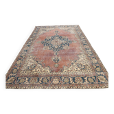 Tapis persan vintage décoratif pastel aux tons terracotta, 238x357 cm