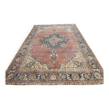 Tapis persan vintage décoratif pastel aux tons terracotta, 238x357 cm