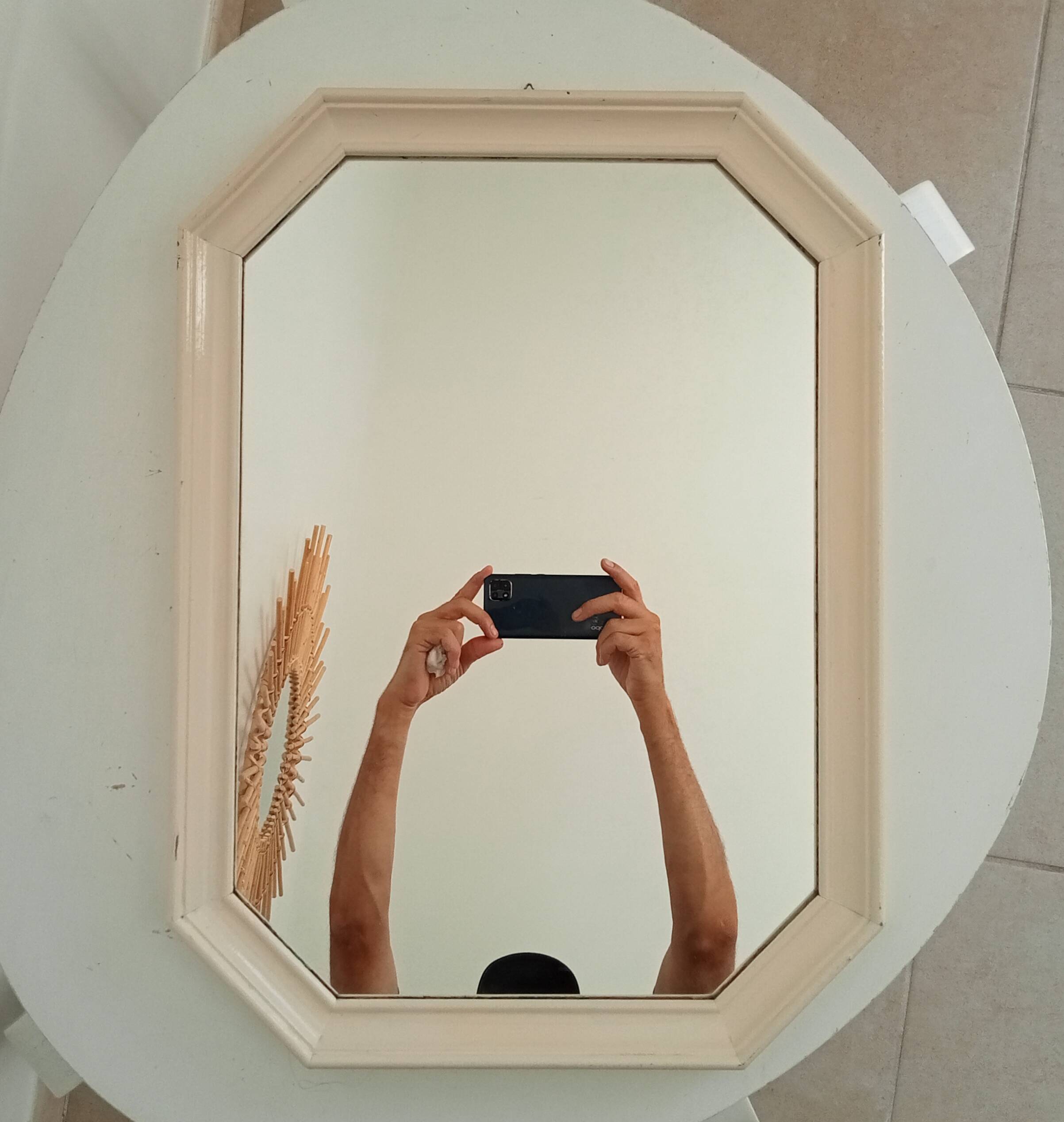 Vintage octagonal white lacquered mirror