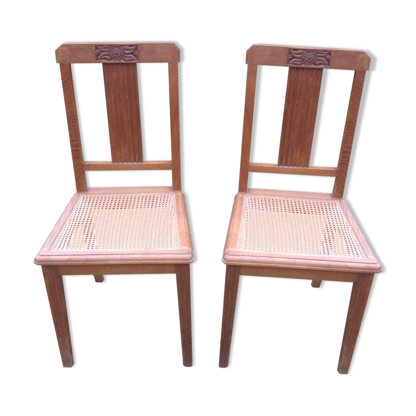 Pair of art deco in caning chairs
