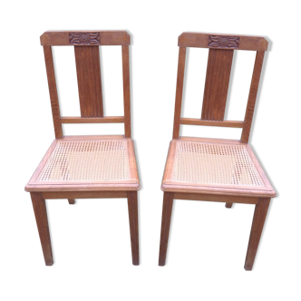 Pair of art deco in caning chairs