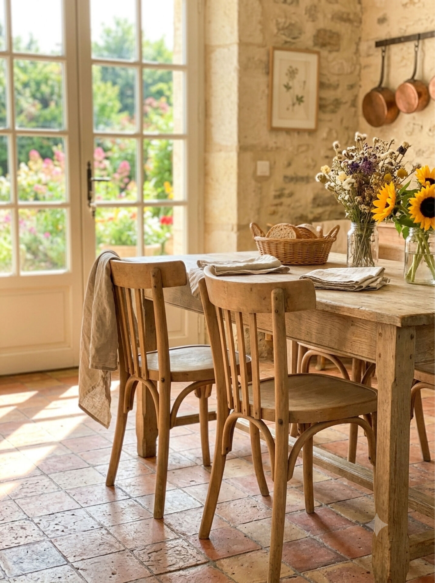 4 stripped bistro chairs in bent wood signed Fischel 1920