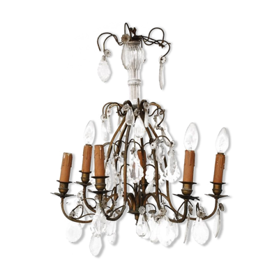 Lustre à pampille de style Louis XV bronze doré 6 feux