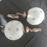 SCONCES BALL 1 pair of frosted glass with engraved stars and polished rounds