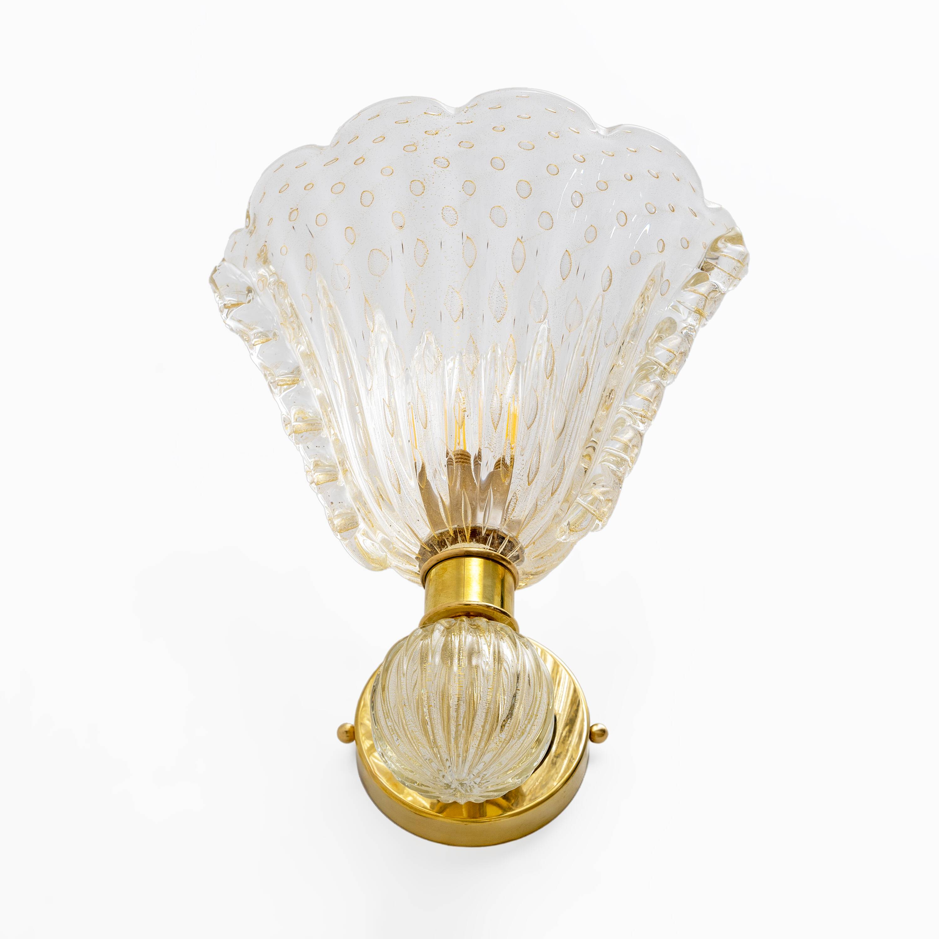 Attributed to Barovier & Toso Brass and Pulegoso Murano Glass Sconces, Pair