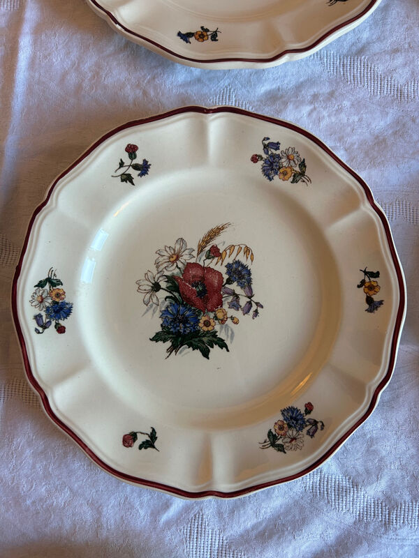 Lot de 11 assiettes anciennes en faïence de Sarreguemines, décor Agreste