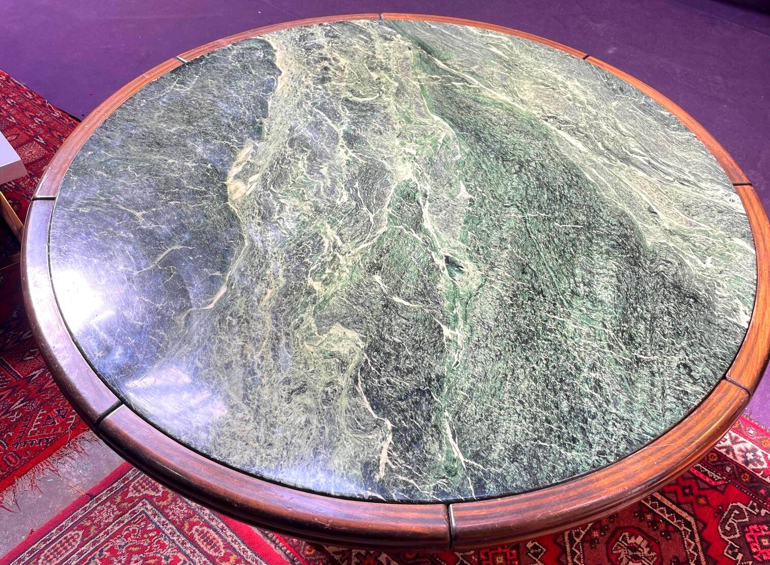 Vintage green sea marble and rosewood table from the 1970s.