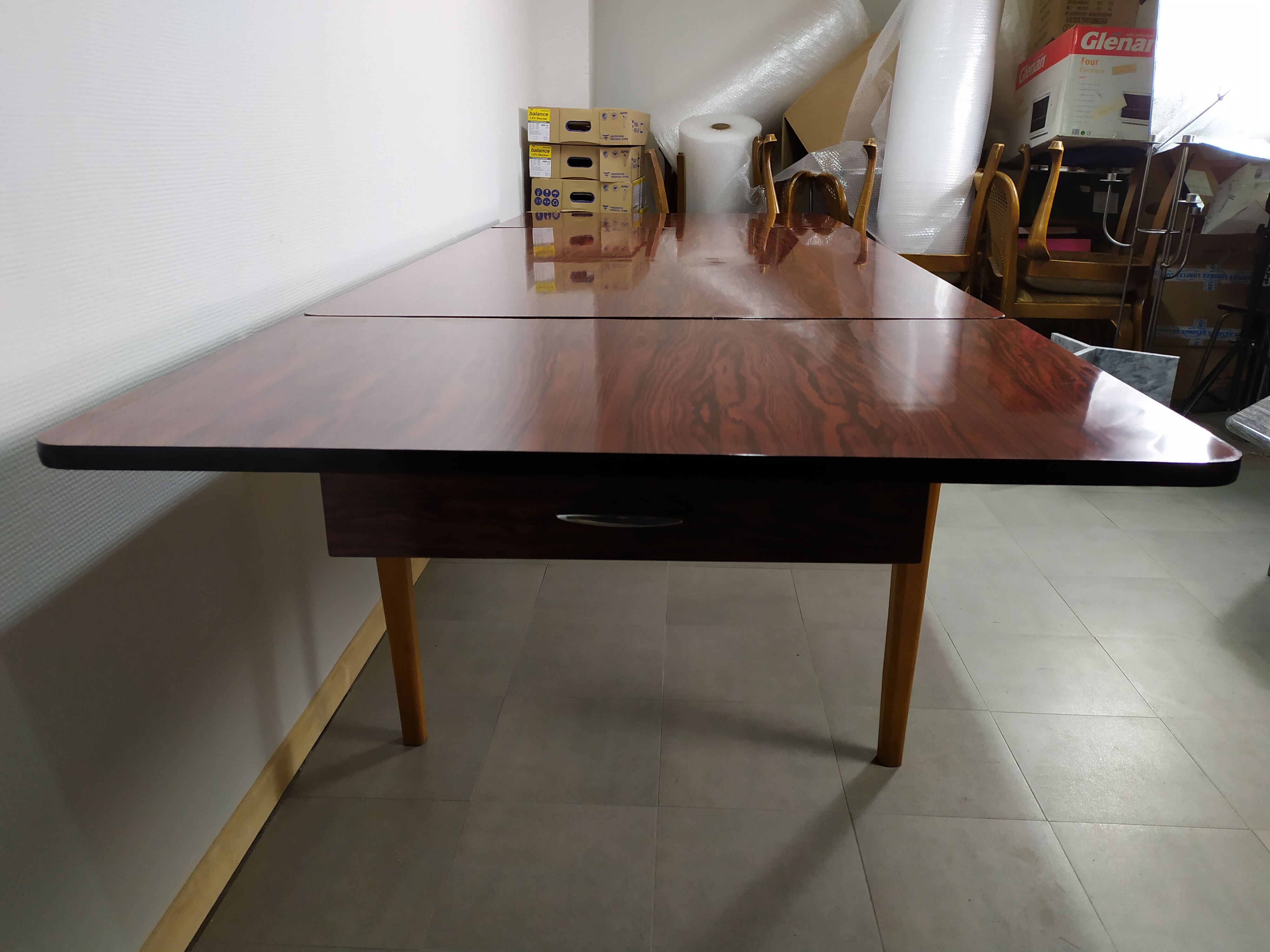 Rare Dining Table Farm Wood and formica Extendable for 10 people year 50 60