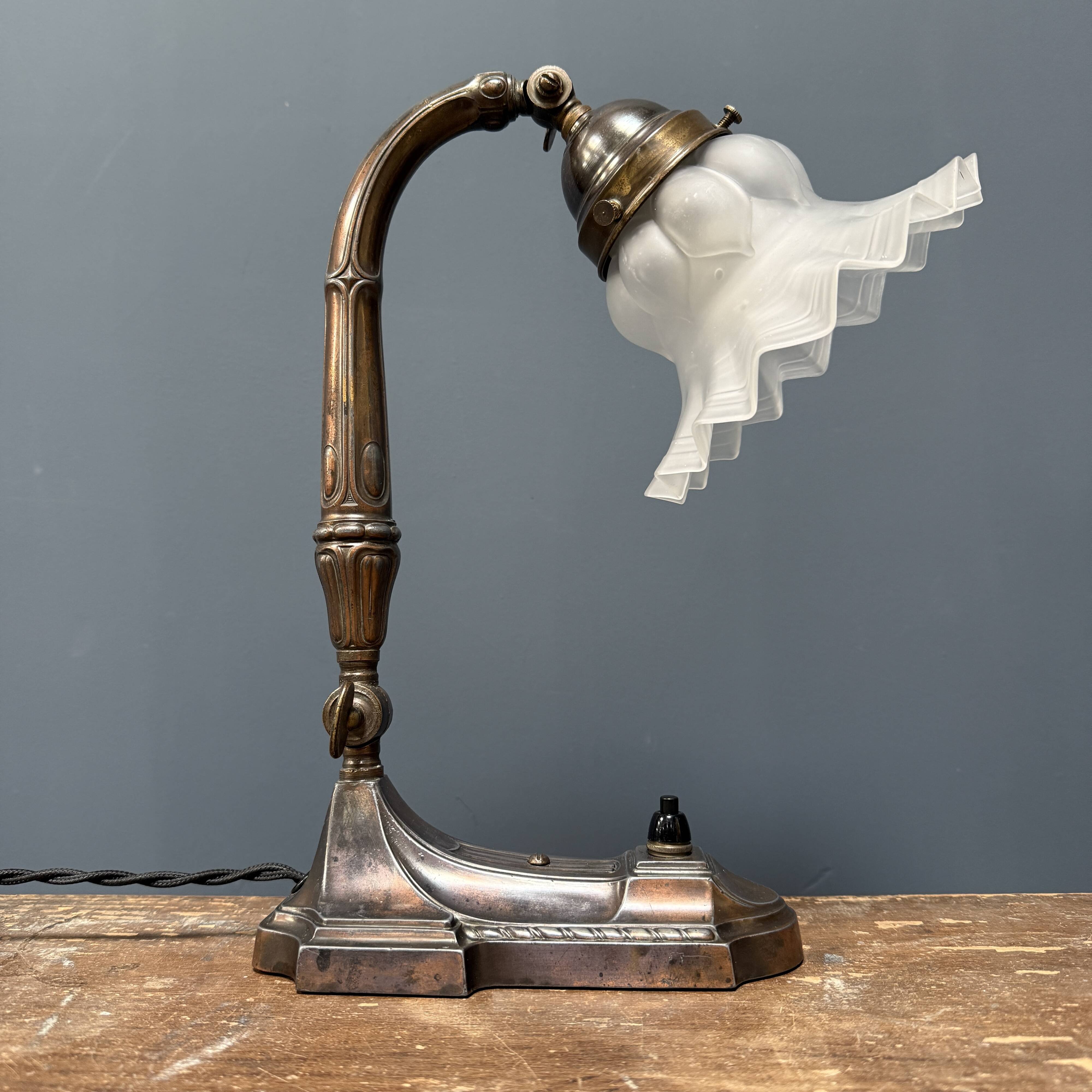 Antique art nouveau table lamp with frosted glass shade