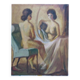 Portrait de femme, peinture à l'huile du XXe siècle