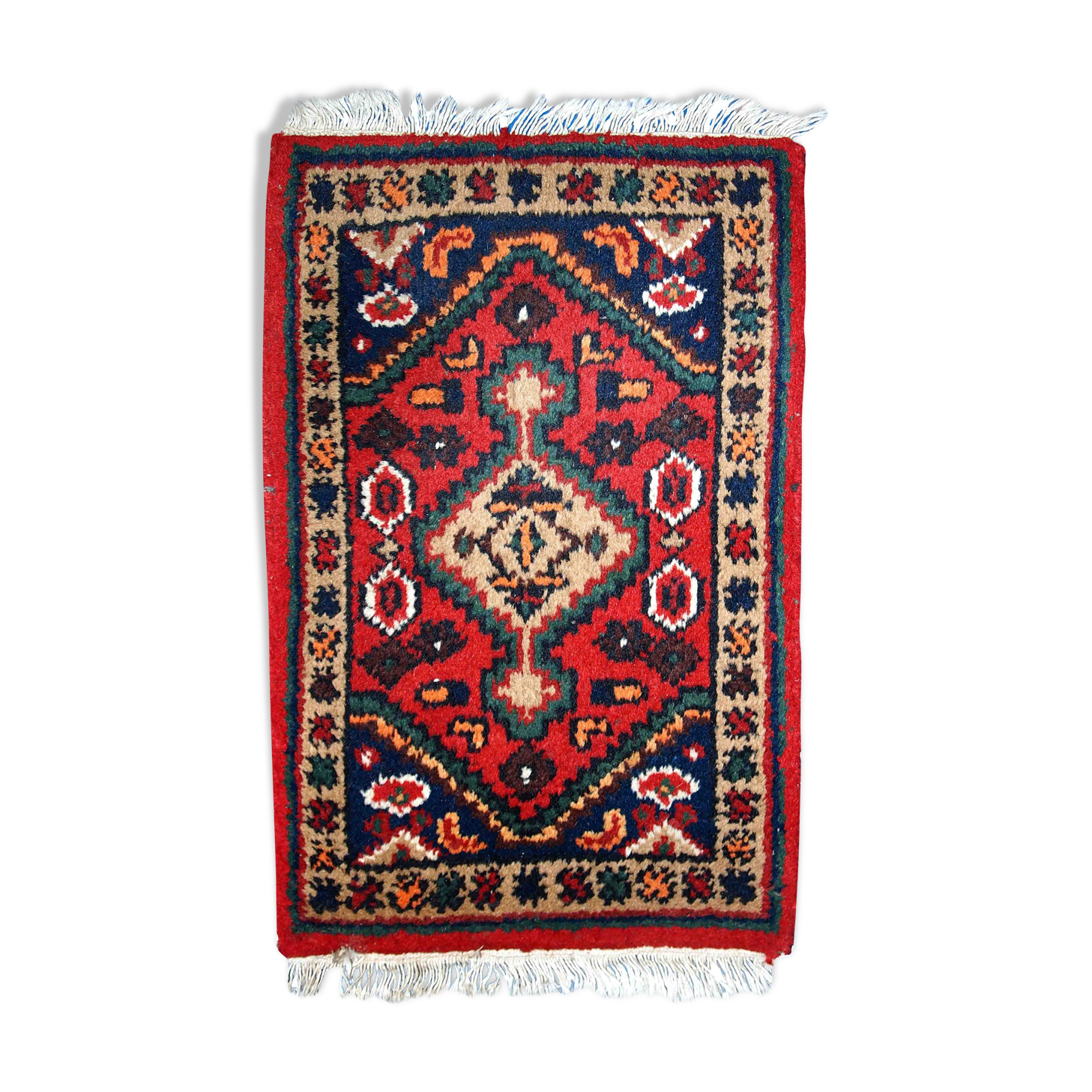 Vintage persian rug hamadan handmade 1.3' x 2' (41cm x 61cm) 1970s, 1c763