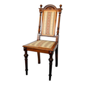 Chaise antique en hêtre sculpté marron et tissu multicolore - dossier haut, 1890s